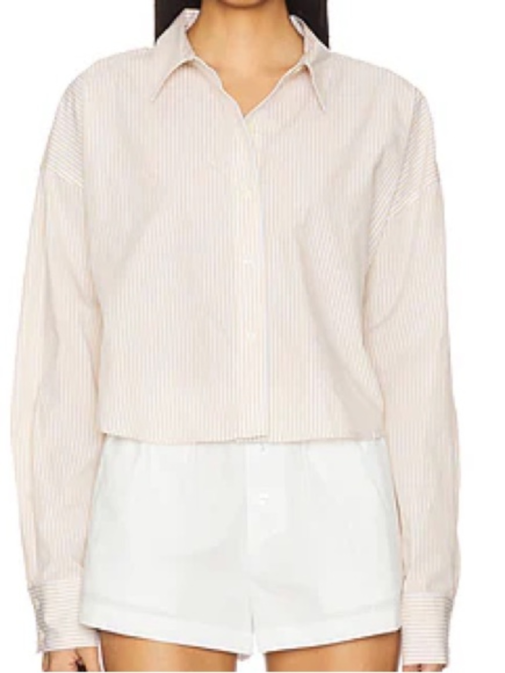 Favorite Daughter NWOT Crop Ex-Boyfriend Shirt Sand Stripe Medium Button Down